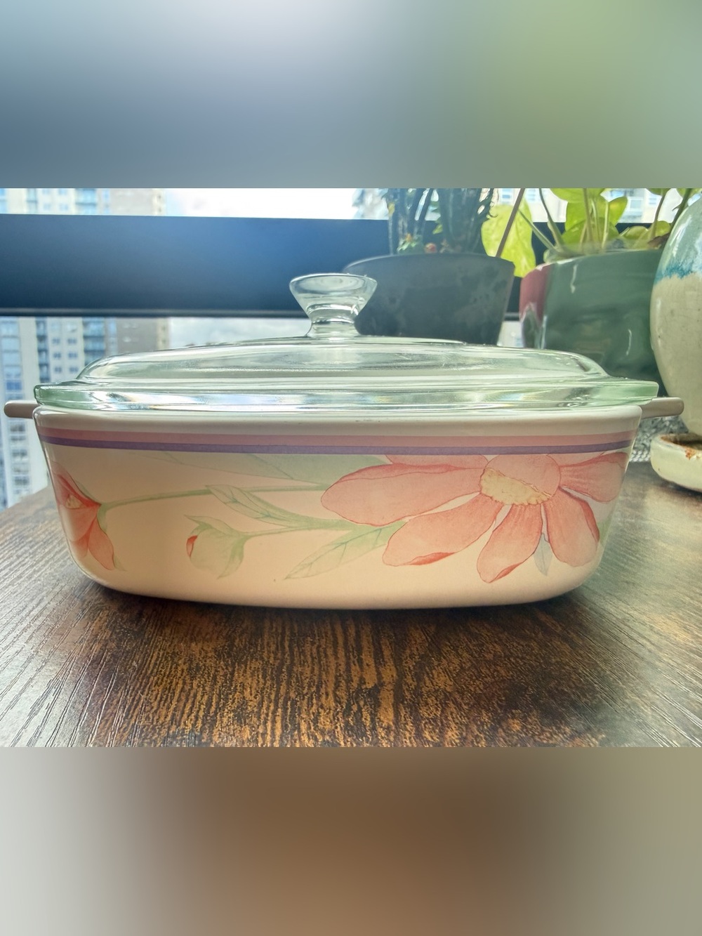 Vintage CorningWare Peony A-1-B 1 Liter Casserole w/ P-7-C Pyrex Lid